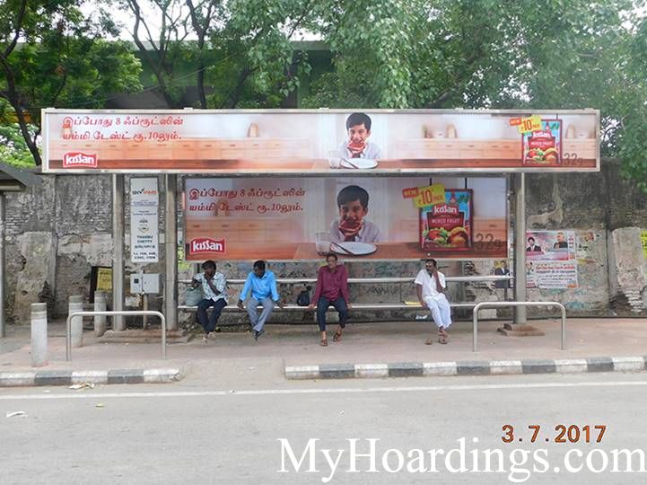 Hoardings Advertising Agency, BQS Advertising rates at Thambu Chetty street Bus stop Chennai TN